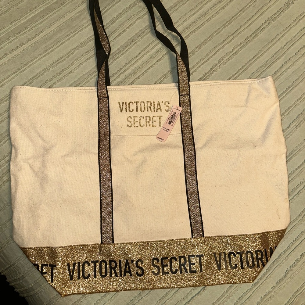 NWT Victoria's Secret Cream and Gold Tote